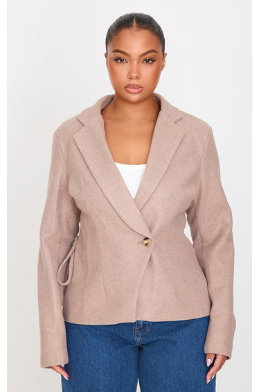 Plus Mushroom Cinched In Wool Look Blazer