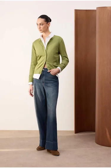 كارديغان ترينديول أخضر محبوك بأكمام طويلة