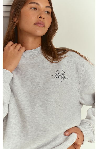 Ash Grey PLT Sports Society Oversized Pull Over Sweatshirt
