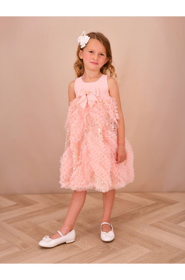 Angels Face Girls Dylas Ruffle Sequin Dress in Pink