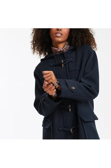 Mid-Length Hooded Duffle Coat in Recycled Wool Mix