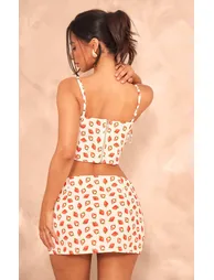 Petite White Denim Strawberry Printed Corset Top - 1