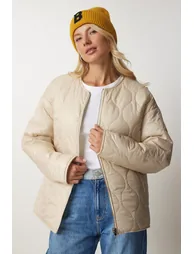 Women's Cream Ecru Reversible Quilted jacket - 5