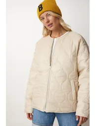 Women's Cream Ecru Reversible Quilted jacket - 1