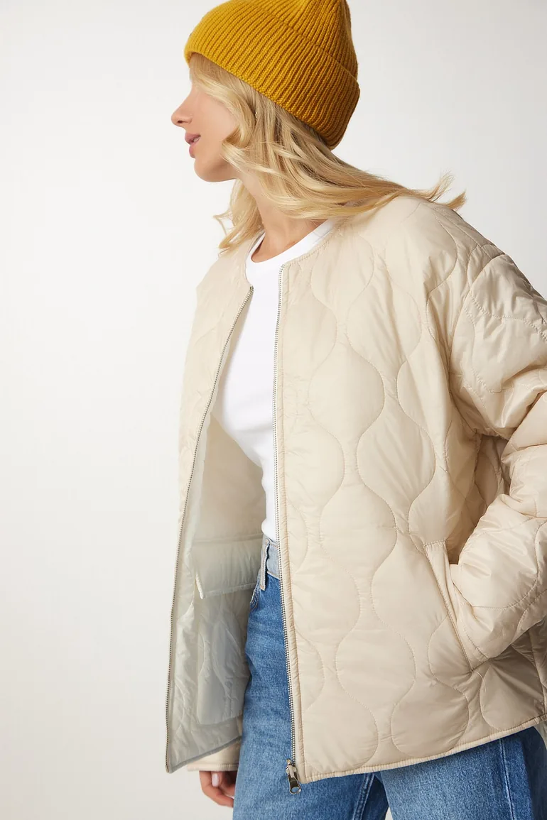 Women's Cream Ecru Reversible Quilted jacket - 2