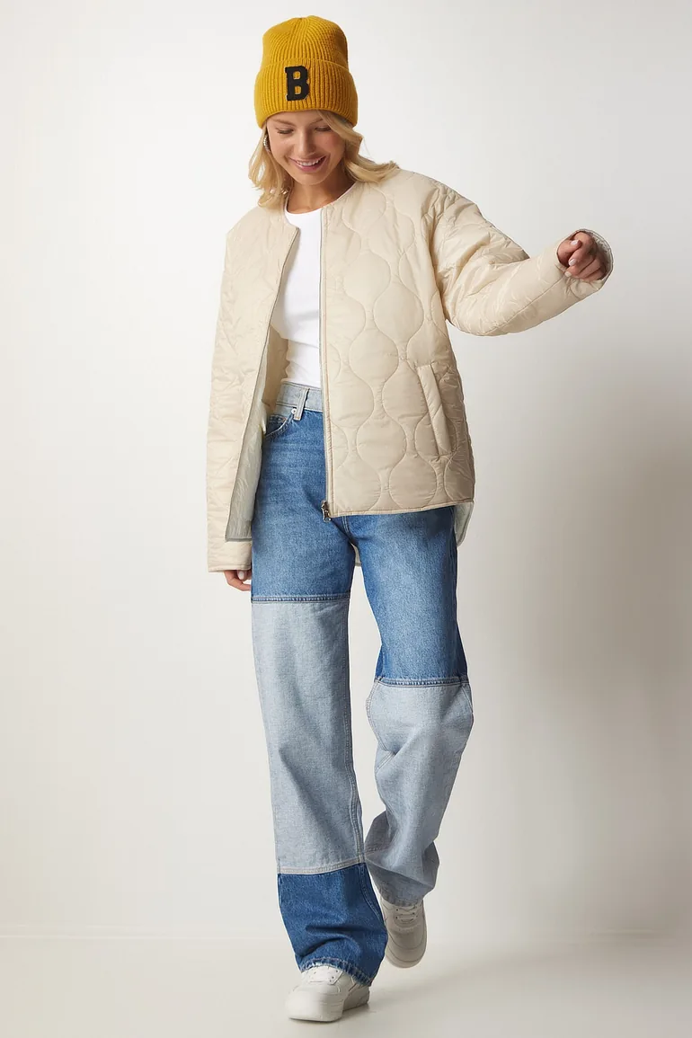 Women's Cream Ecru Reversible Quilted jacket - 6