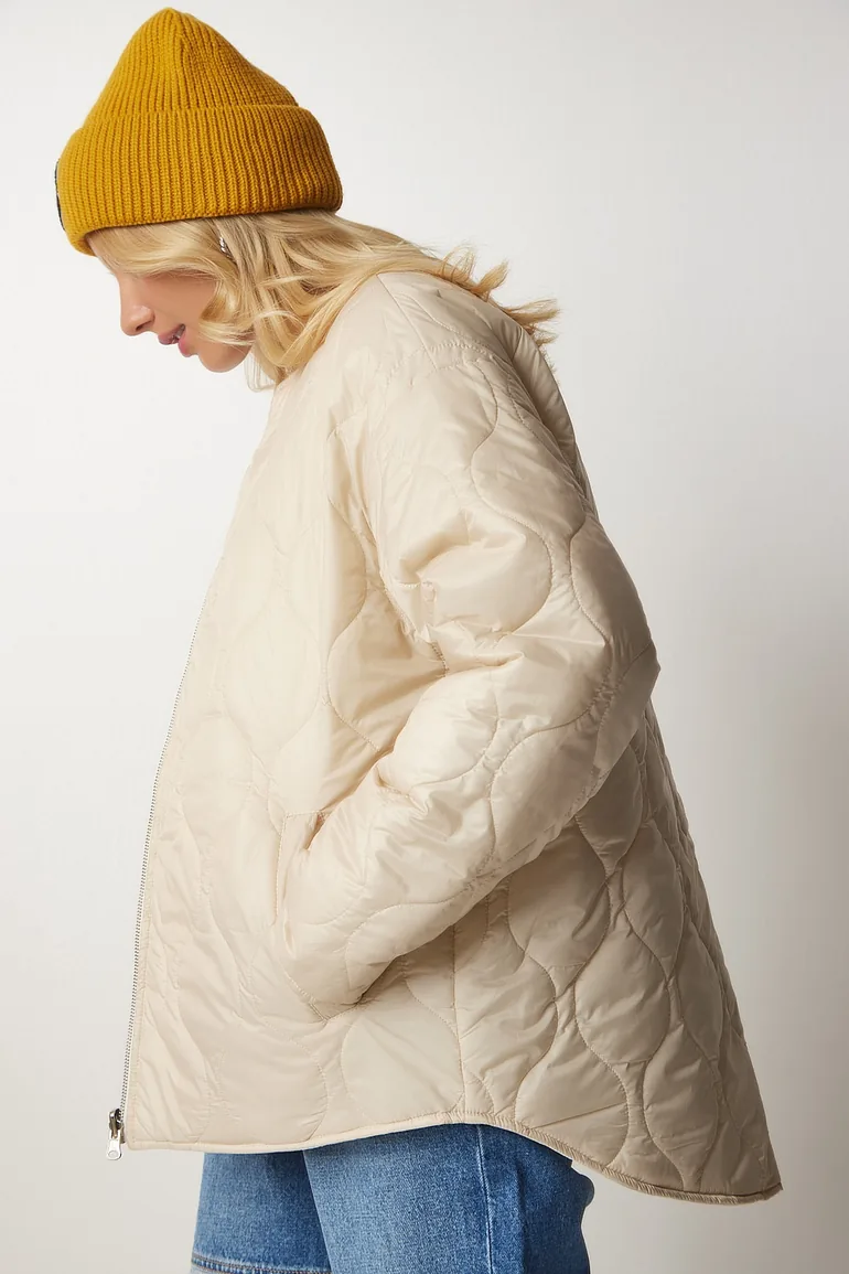 Women's Cream Ecru Reversible Quilted jacket - 7