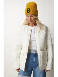 Women's Cream Ecru Reversible Quilted jacket - 3