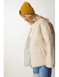 Women's Cream Ecru Reversible Quilted jacket - 8