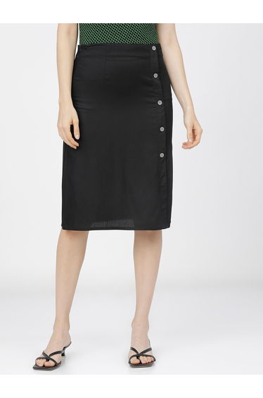 Solid Wrap A-Line Skirts with Buttons Detail