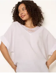 Lace Sequin Crochet Linen Like Top - 1