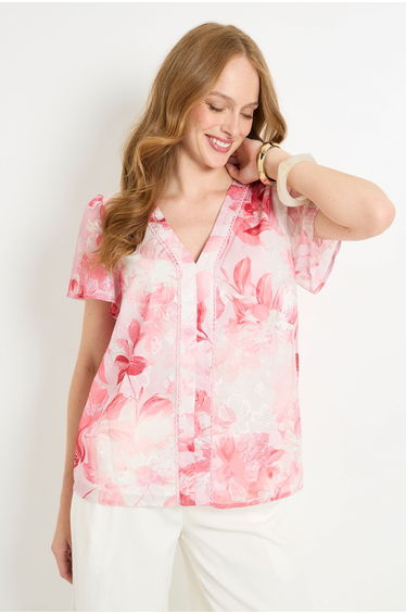 Floral Burn Out Lace Insert Blouse