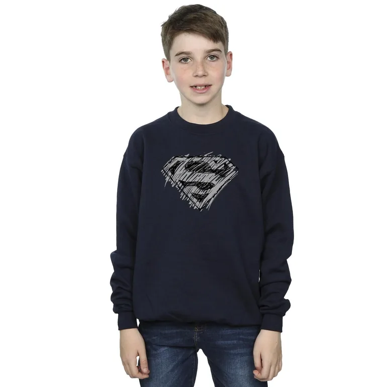 DC Comics Boys Superman Logo Sketch Sweatshirt - Navy Blue