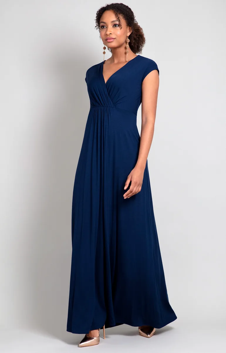 Shop Navy Pleated A-Line Maxi Dress Online in Qatar Shop Navy Pleated A-Line Maxi Dress Online in Qatar