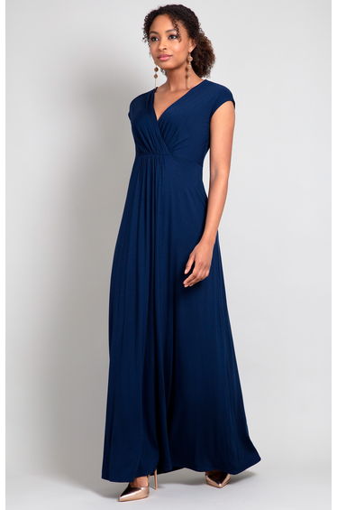 Navy Pleated A-Line Maxi Dress