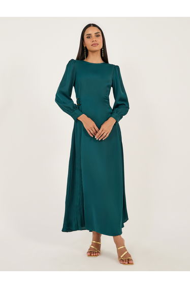 Pleated Balloon Sleeves A-Line Maxi Dress