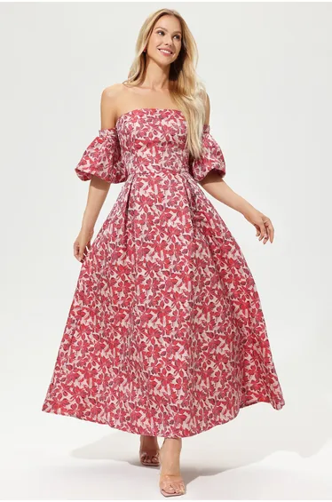 Printed Lantern Sleeve Maxi Dress