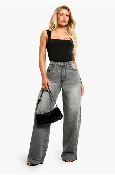 Double Layer Slinky Square Neck Bodysuit - true black