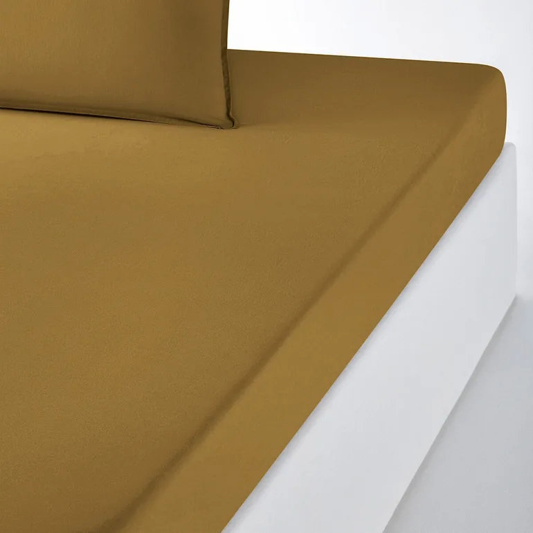 شرشف سرير قطن مغسول سادة بحواف مطاطية - 1