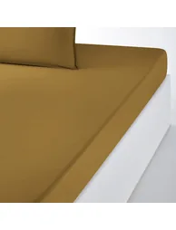 شرشف سرير قطن مغسول سادة بحواف مطاطية - 1