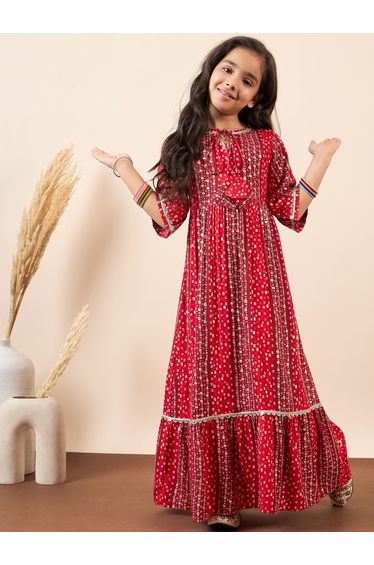 All Over Print Tie-Up Neck A-Line Maxi Dress