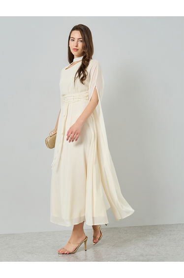 Women Cream Maxi Dress with Slit Sleeves
