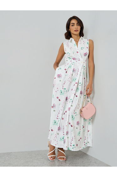 Floral Print Sleeveless A-Line Maxi Dress