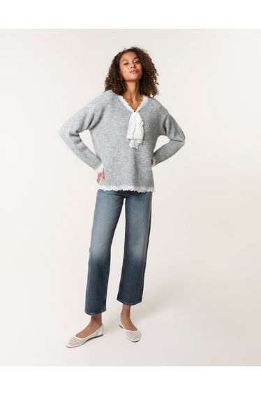Lace Trim Pussy Bow Jumper