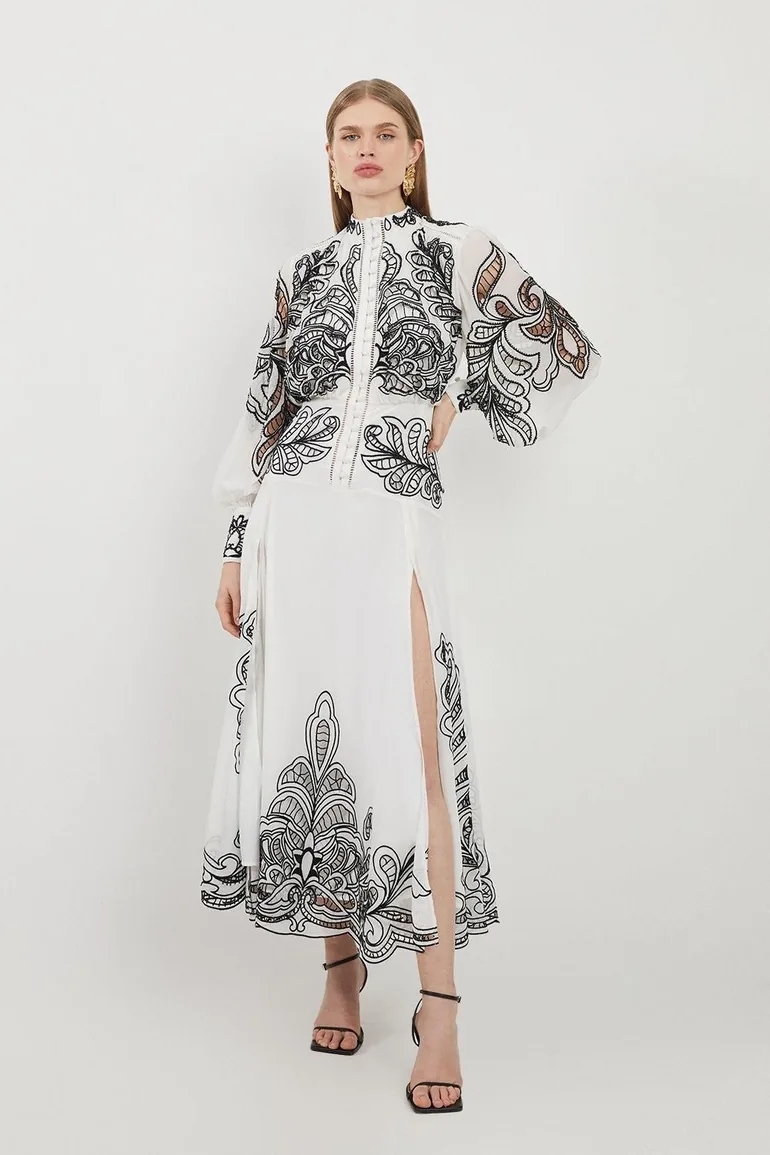 cutwork beaded embroidered woven maxi dress Shop Cutwork Beaded Embroidered Woven Dress Online in Bahrain