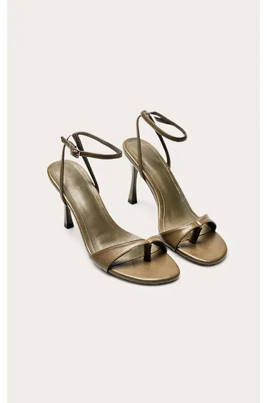 Olive PU Toe Post Heeled Sandal