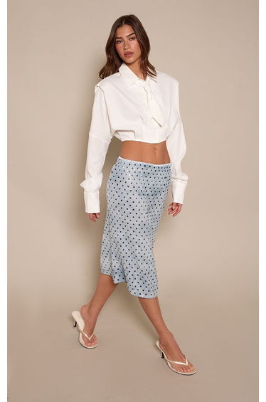 Blue Polka Dot Sequin Lace Detail Midaxi Skirt