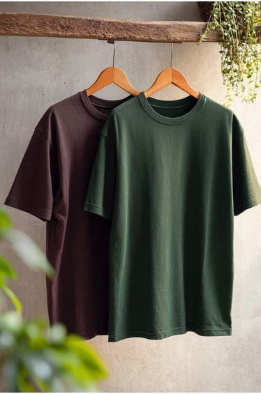 Dark Brown-Dark Green Oversize 2 Pack Basic 100% Cotton T-Shirt