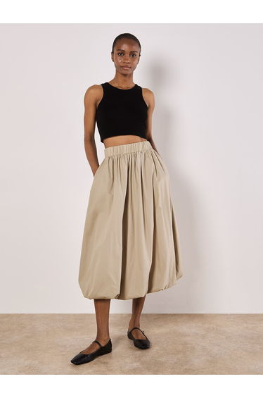 Puff Hem Midi Skirt
