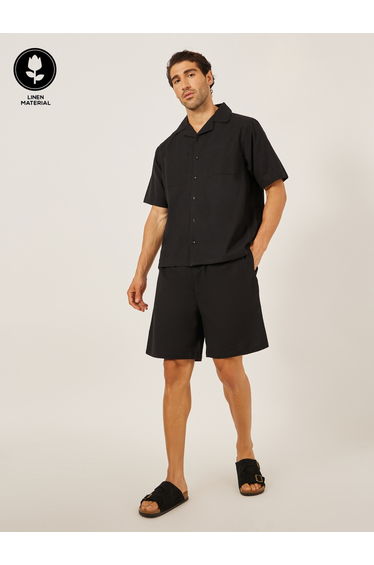 Plain Linen Blend Relaxed Fit Shirt and Shorts Co-Ords