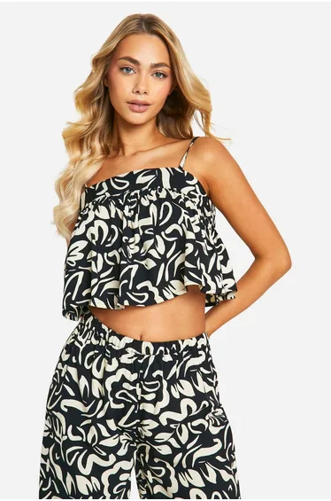 Mono Print Square Neck Strappy Crop - mono