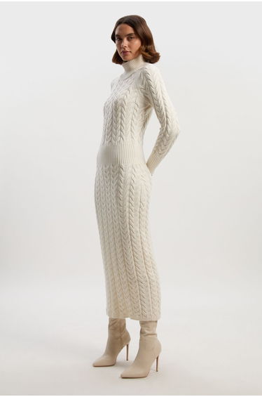 Cable Knit Funnel Neck Dress