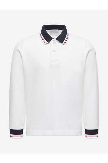 Moncler Enfant Boys Cotton Long Sleeve Polo Shirt in Ivory