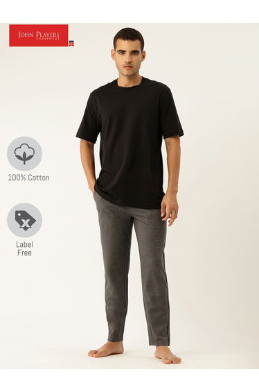 Men Charcoal Cotton Pants with Piping