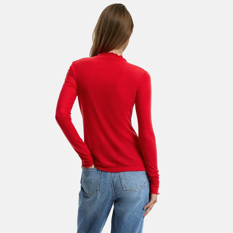 Lyocell/Wool Long Sleeve High Neck T-Shirt - 3