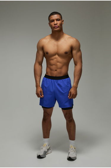 Man Active Perforated Stretch Woven 2 in 1 Shorts - cobalt