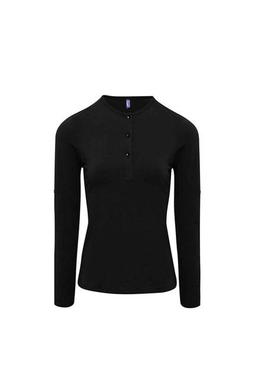 Premier Womens/Ladies Long John Plain Roll Sleeve T-Shirt - Black