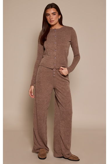 Mocha Marl Ribbed Casual Trousers