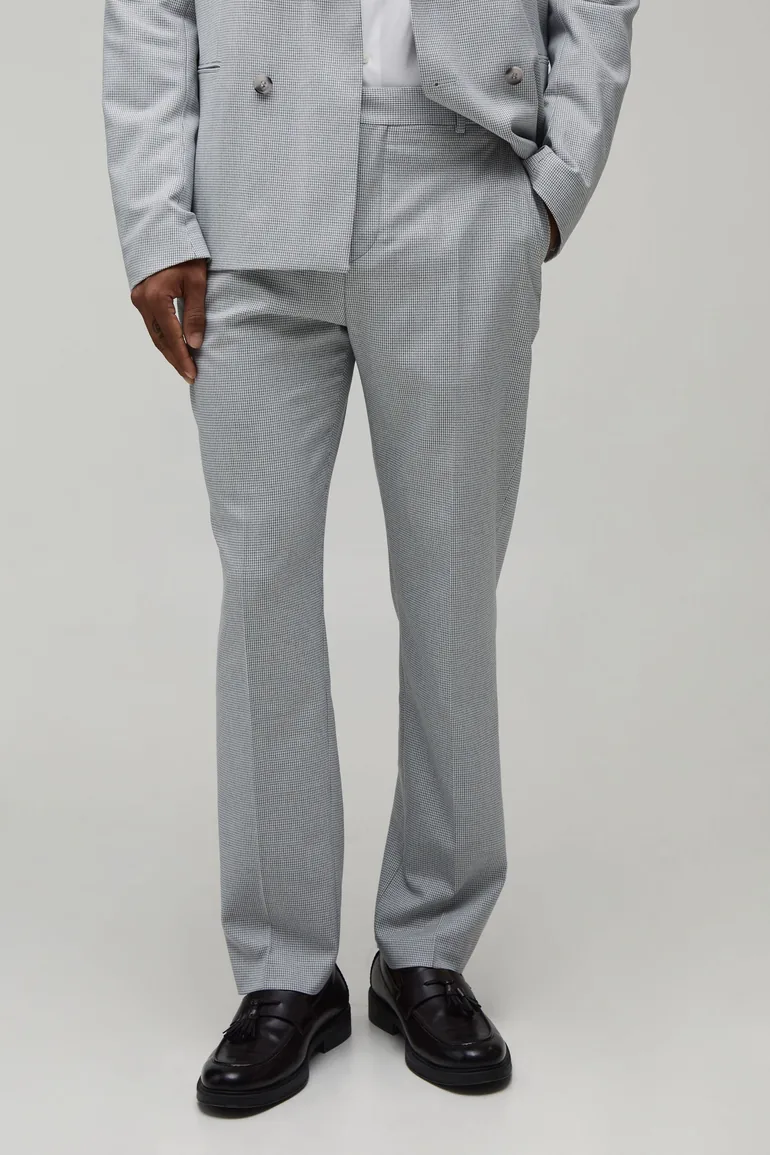 Dogtooth Straight Fit Tailored Trousers - grey - 1