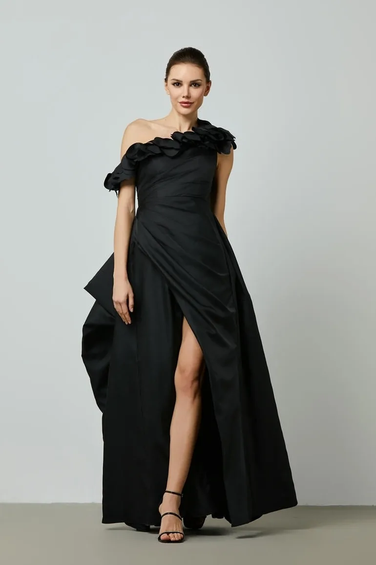 black evening dress with sleeves Mira Velvet Floral Appliqué Formal Dress main image 0