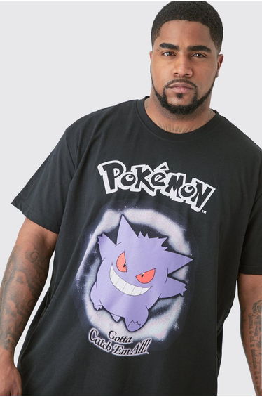 Plus Pokemon Gengar Printed Licensed T-shirt In Black - black