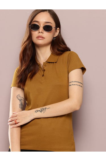 Women Regular Fit Solid Polo T-Shirt