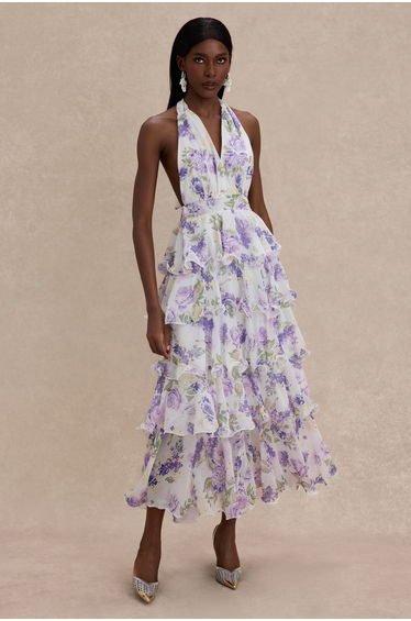 Floral Ruffle Halter Neck Midi Dress