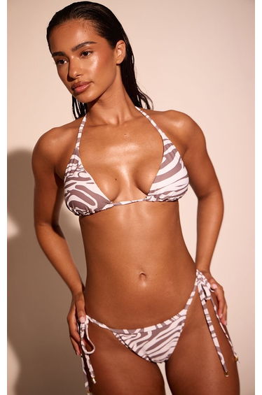Brown Zebra Print Basic Tie Side Bikini Bottoms