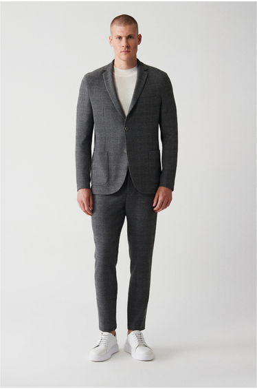 Men's Gray 360 Degree Flexible Double Slit Unlined Blazer