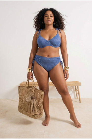 Non-Fading Glitter Indigo Tie-Up Plus Size Bikini Top